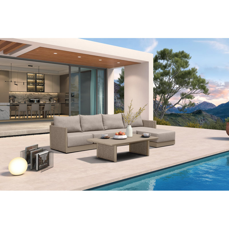 Ensemble de mobilier de patio Ensemble de conversation extérieur en forme de L 6 pièces avec table basse Canapé de patio en corde de polypropylène, avec coussins et table