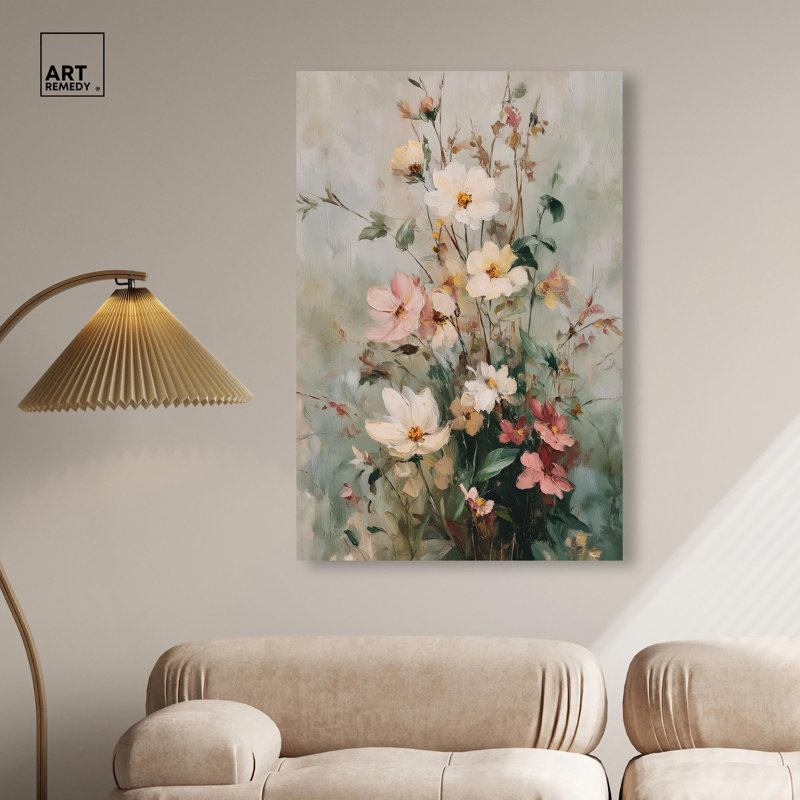 Art floral rétro sur toile , H 45 po x l 30 po, Toile tendue