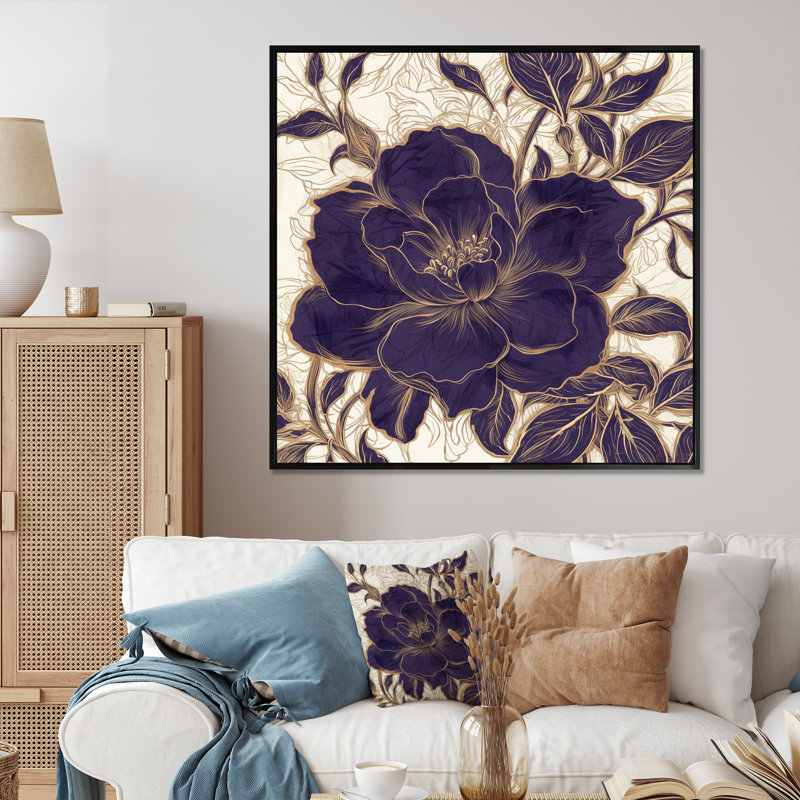 Blue Gold Peony Emotion III, reproduction d'art sur toile, Cadre photo noir, H 16 po x l 16 po x P 1 po