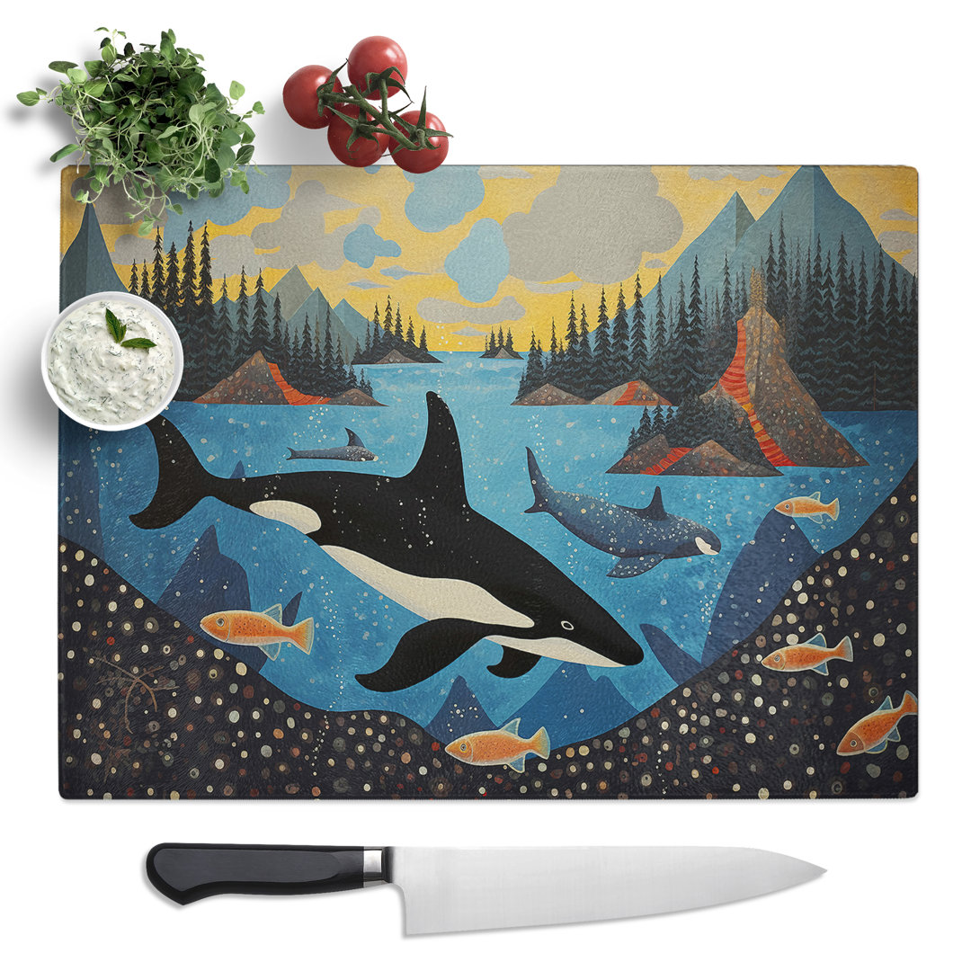 Orca Whale Dadaism  Glass Chopping Board