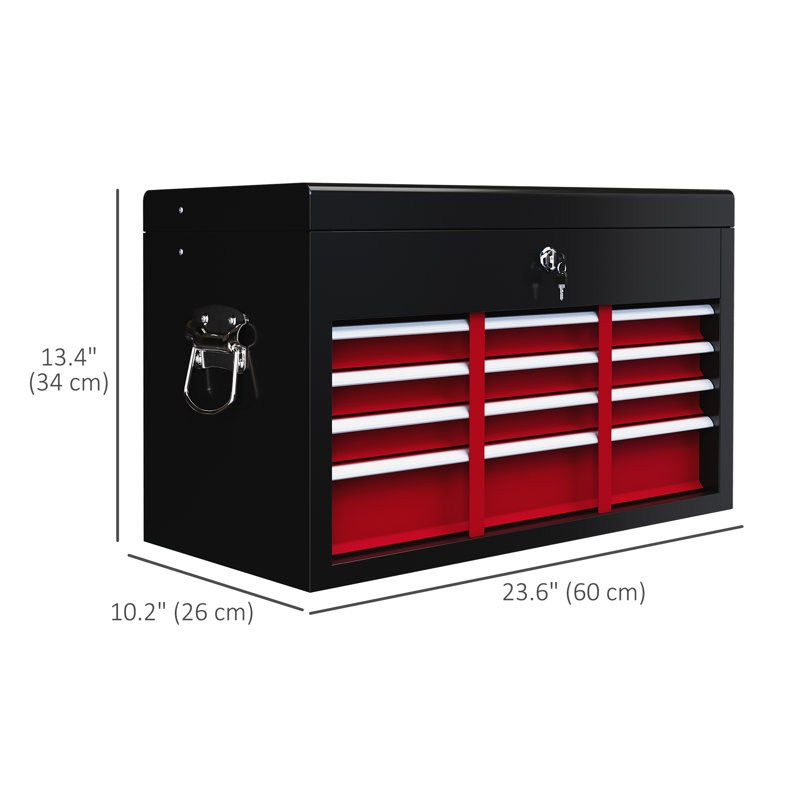 23.6" Metal Tool Box with Top Case, Ball Bearing Slides
