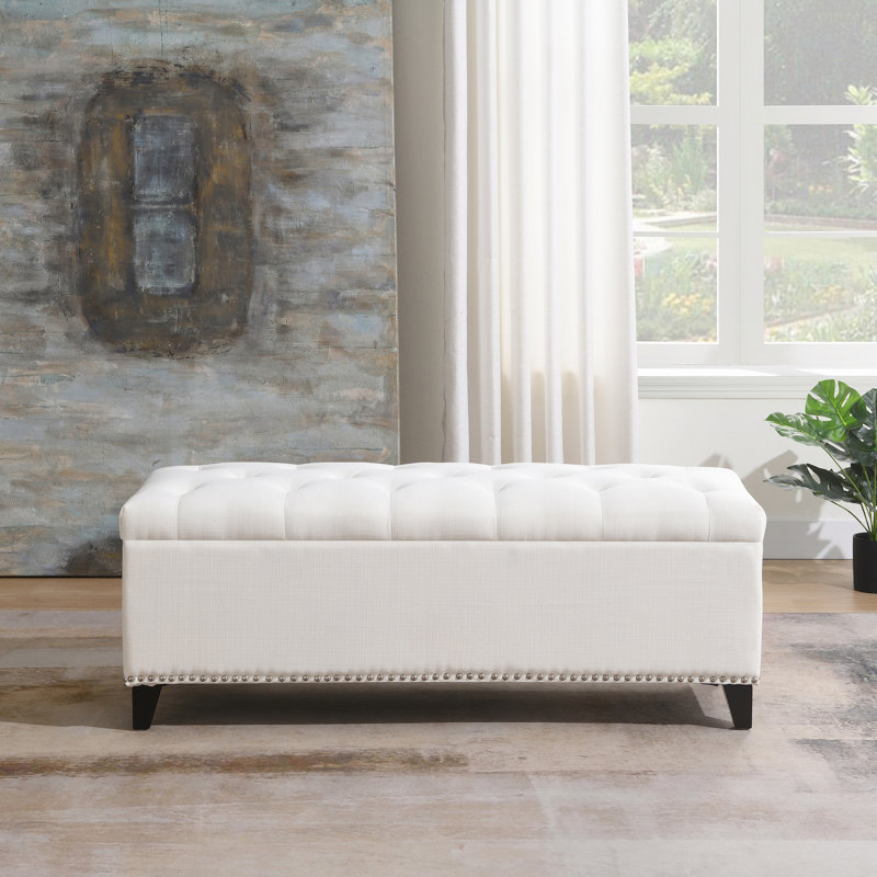Banc de rangement 47,5 po avec charnière de sécurité, Beige