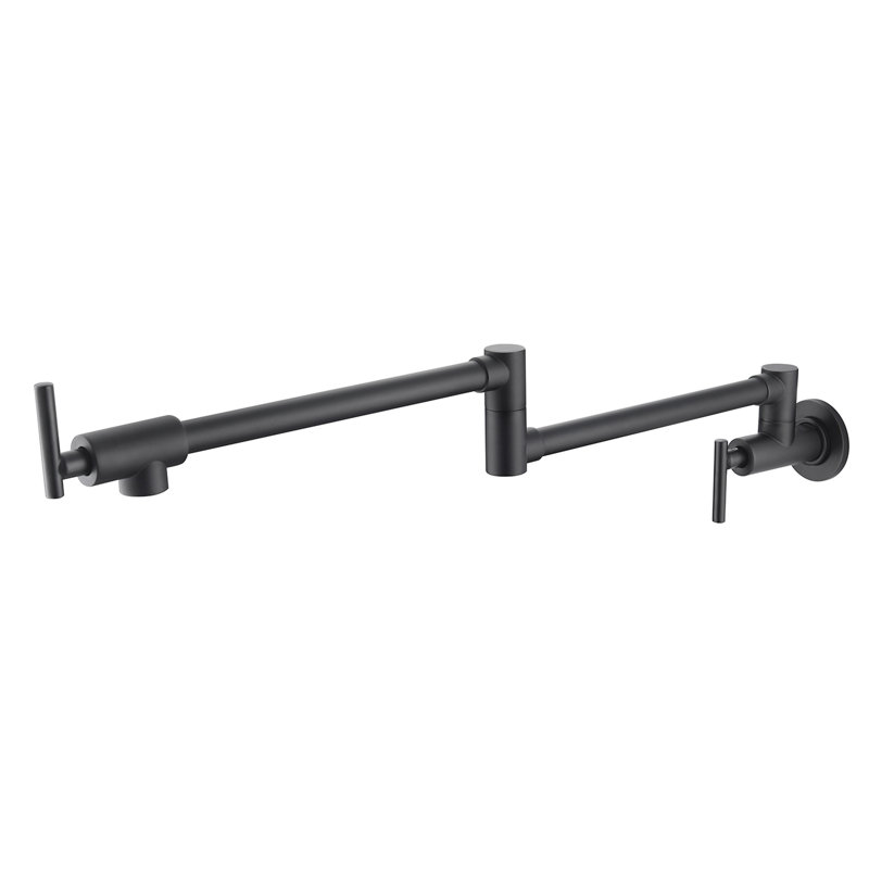 Fixation murale de robinet de remplissage de pot, couleur noir mat, laiton, poignées doubles pour une distribution précise de l'eau, bras, sortie de finition, traité contre la corrosion