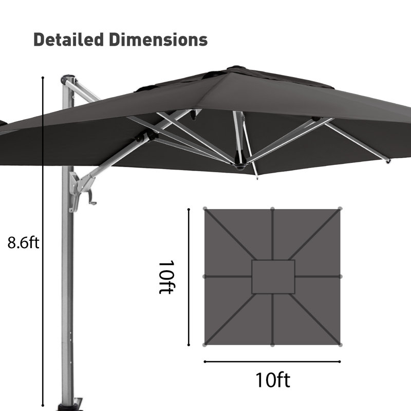 Parasol en porte-à-faux, Noir, 10 pi x 10 pi