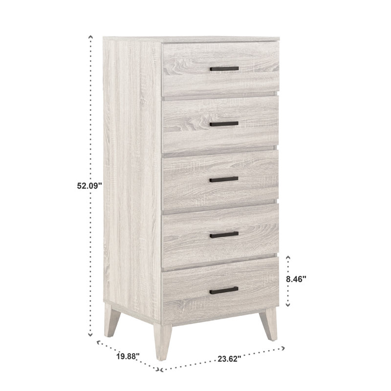 Malle 23.6'' W 5 - Drawer Dresser, White