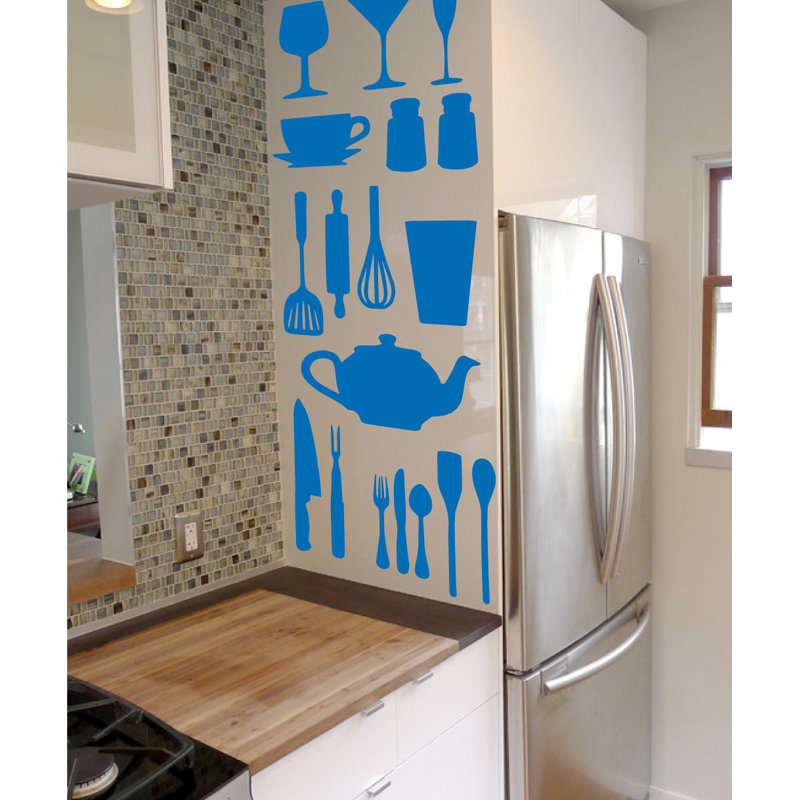 Décalcomanie murale de cuisine, H 37 po x l 29 po x P 0,01 po, Bleu azur