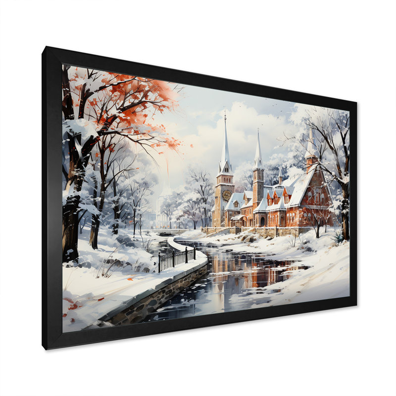 Hiver en Allemagne, paysage urbain III - Paysage d'hiver, Cadre d'angle fermé noir, H 12 po x l 20 po x P 1 po