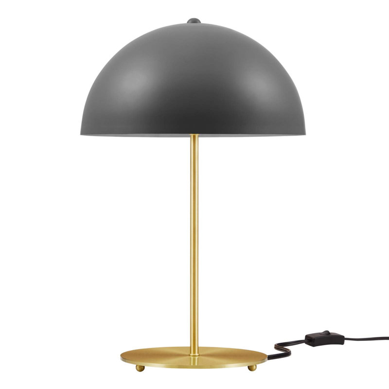 Gray Satin Brass Dome Table Lamp with Metal Base