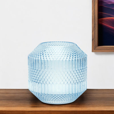 7" Pale Blue Geometric Cylinder Glass Table Vase