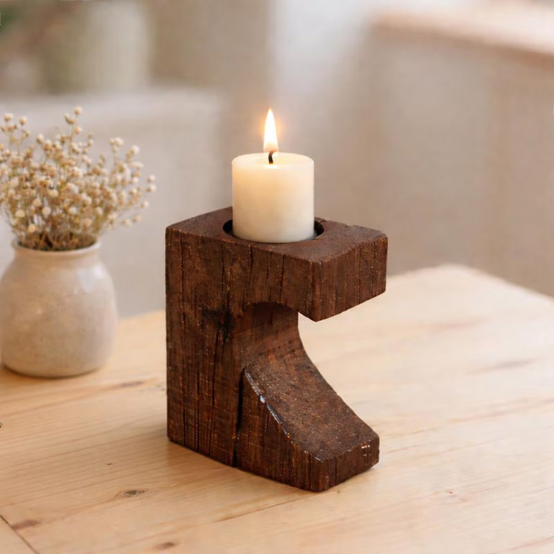 7'' H Solid Wood Candlestick