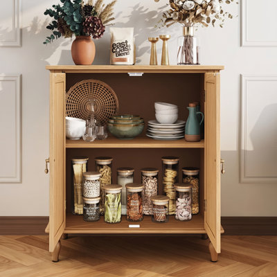 Buffet vintage en placage de bois rétro avec 2 portes, armoire de rangement haute avec tablette réglable pour le hall d'entrée et le salon