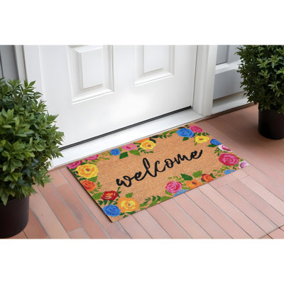 Yellow Floral Welcome Outdoor Coir Door Mat