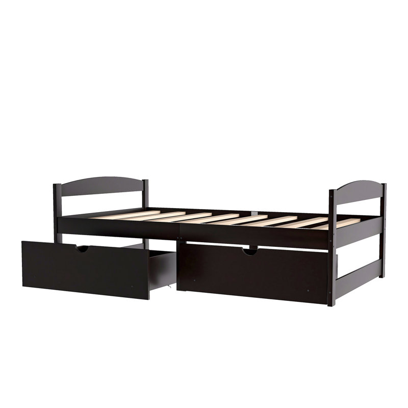 Lit plateforme simple avec deux tiroirs, espresso