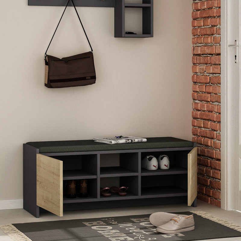 Ousley 8 Pair Shoe Storage Cabinet, Anthracite/Oak