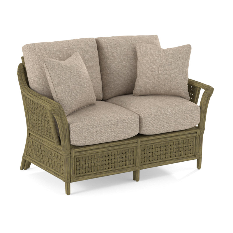 Boca Upholstered 55'' Loveseat, Eggshell Crypton Performance; , Brass