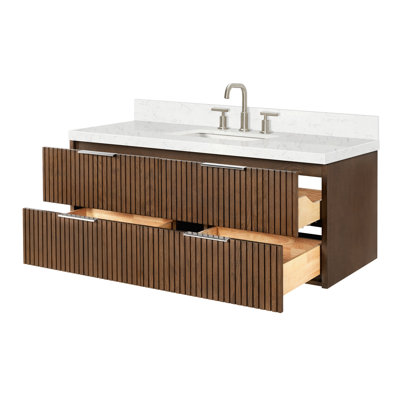 Ensemble de meuble-lavabo mural rectangulaire simple 54 po avec comptoir à quartz blanc Carrara de 1,5 po Mulloy