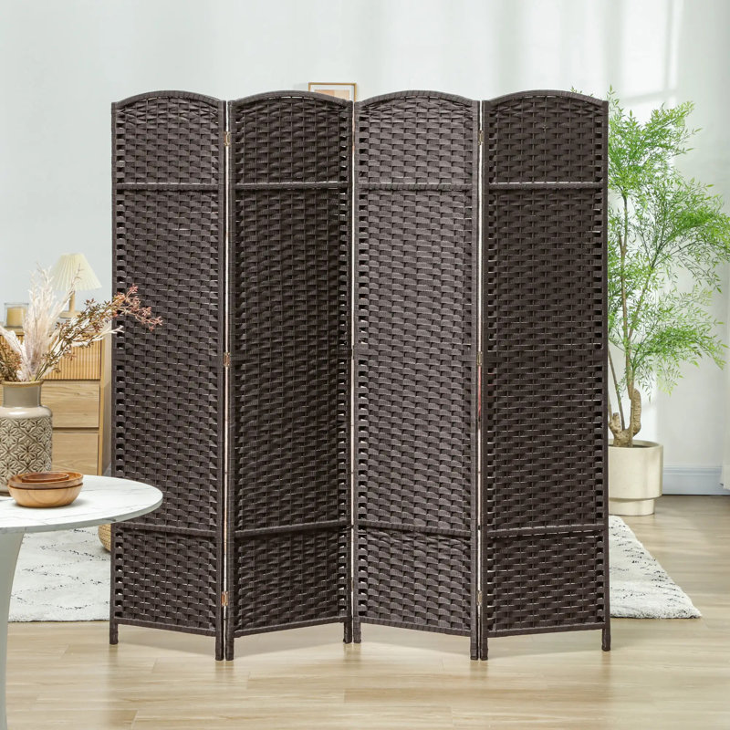 170cm H Solid Wood Folding Room Divider, Brown, 4