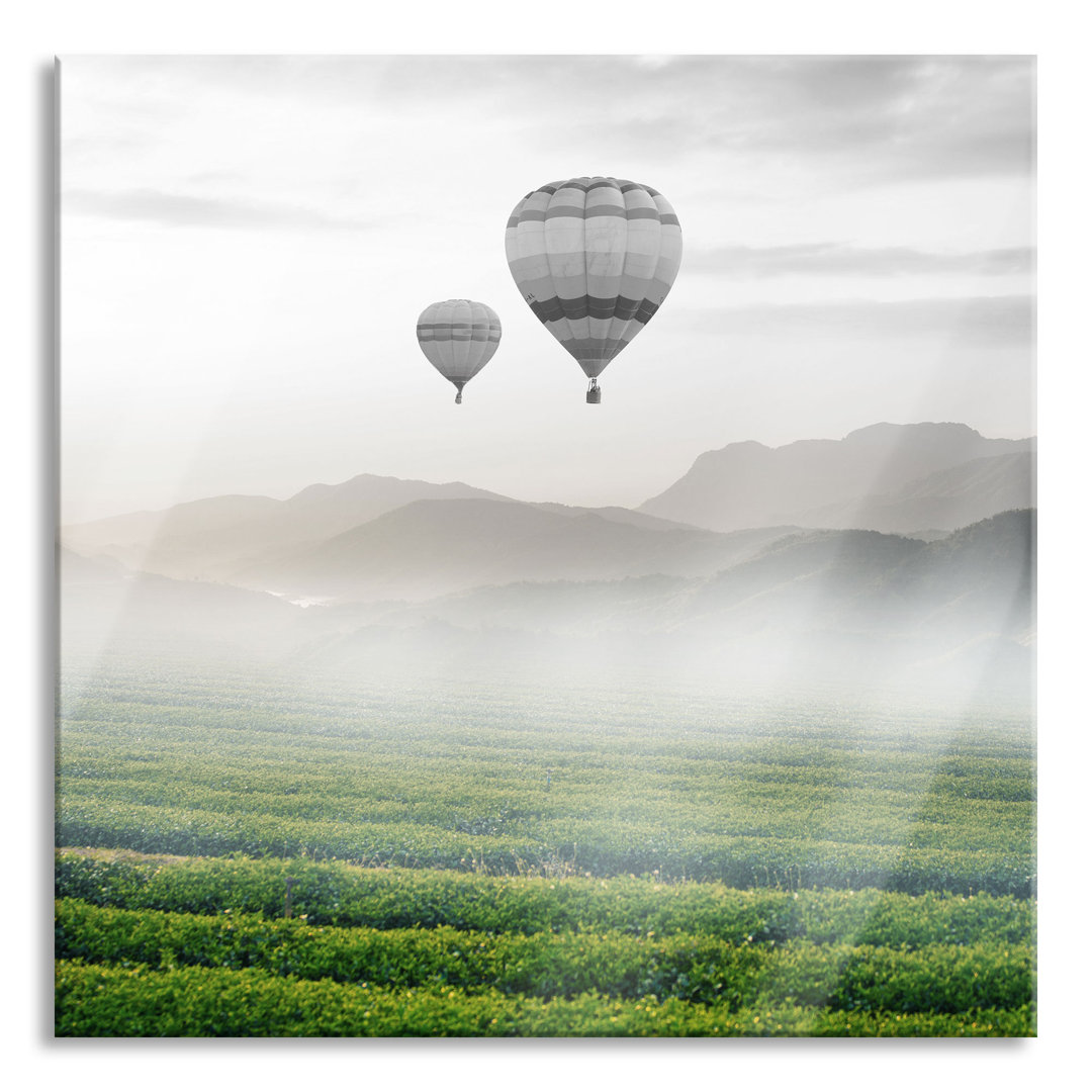 Glasbild Heißluftballon Landschaft