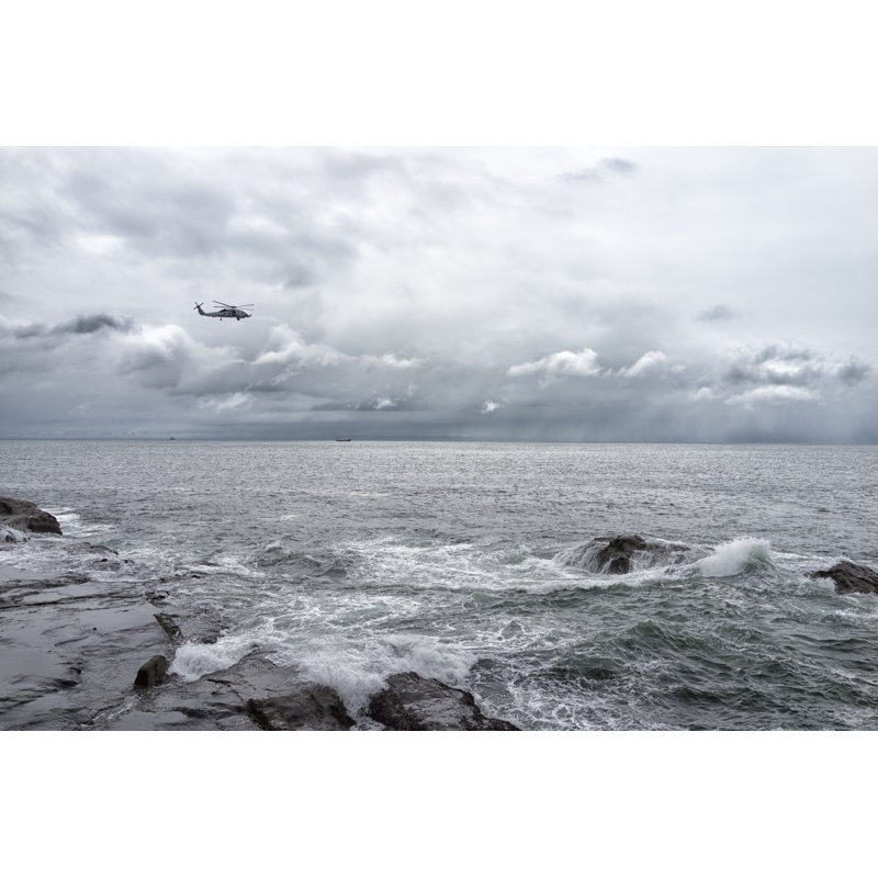 Helicopter Over Seaside - Wrapped Canvas Print, 20cm H x 30cm W x 3.8cm D