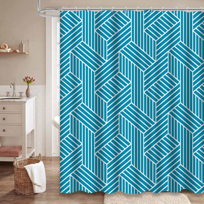 Seamless Elegant Abstract Geometric Blue Shower Curtain with 12 Hooks