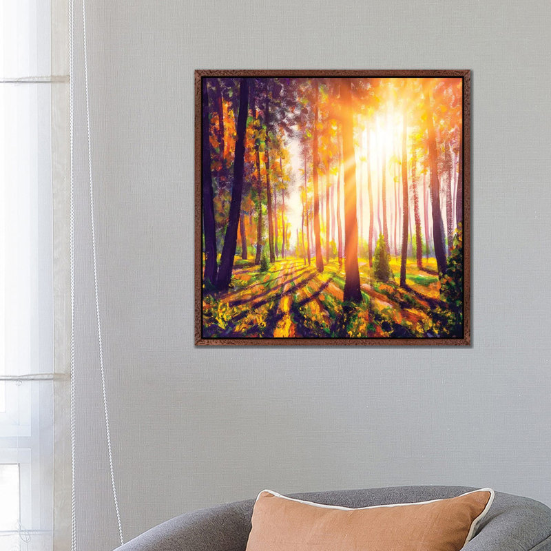 Spring Forest Trees. Nature Green Wood Sunlight Background 1 Piece Painting on Canvas, 45.72 cm H x 45.72 cm W