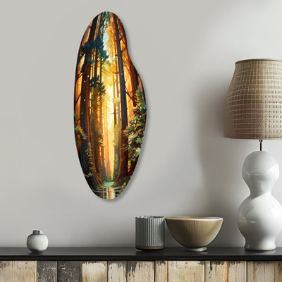 Hamideh Redwood Shimmering Tree Heights I - Tree Redwood Curved Shape Asymmetric Metal Wall Art