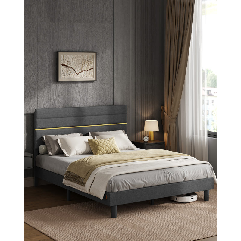 Upholstered Bed Frame with Adjustable Headboard