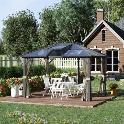 Outdoor Gazebo With Polycarbonate Roof And Robust Metal Structure For Deck Enjoyment & Aluminum Frame, 10X12, Relaxation