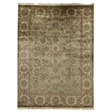 Hand Knotted Area Rug in Green And Cream