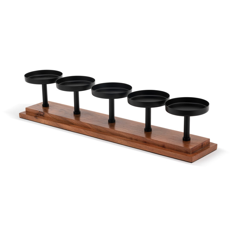 Iron And Wood 5- Candle Holder - 20In
