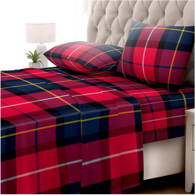 100% Cotton Standard Sheet Set, Red, King (264 x 264cm), Plaid