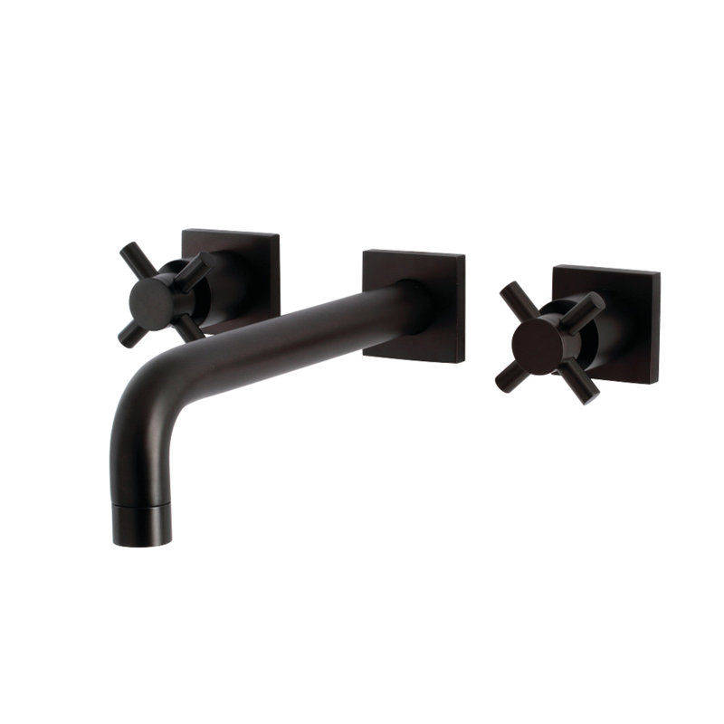 Kingston Brass Manhattan Two-Handle 3-Hole Wall Mount Roman Tub Faucet, Oil Rubbed Bronze, Cross