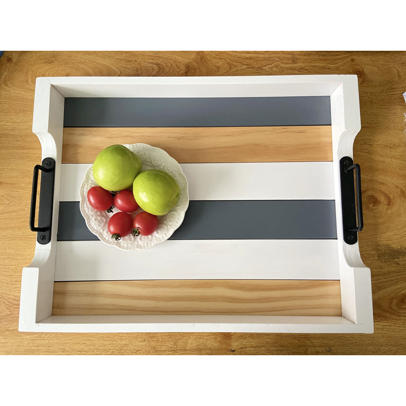 Serving Tray Wooden With Handle For Ottoman, Rustic Rectangle Coffee Tray For Eating, Size 17''X13'', Multicolor