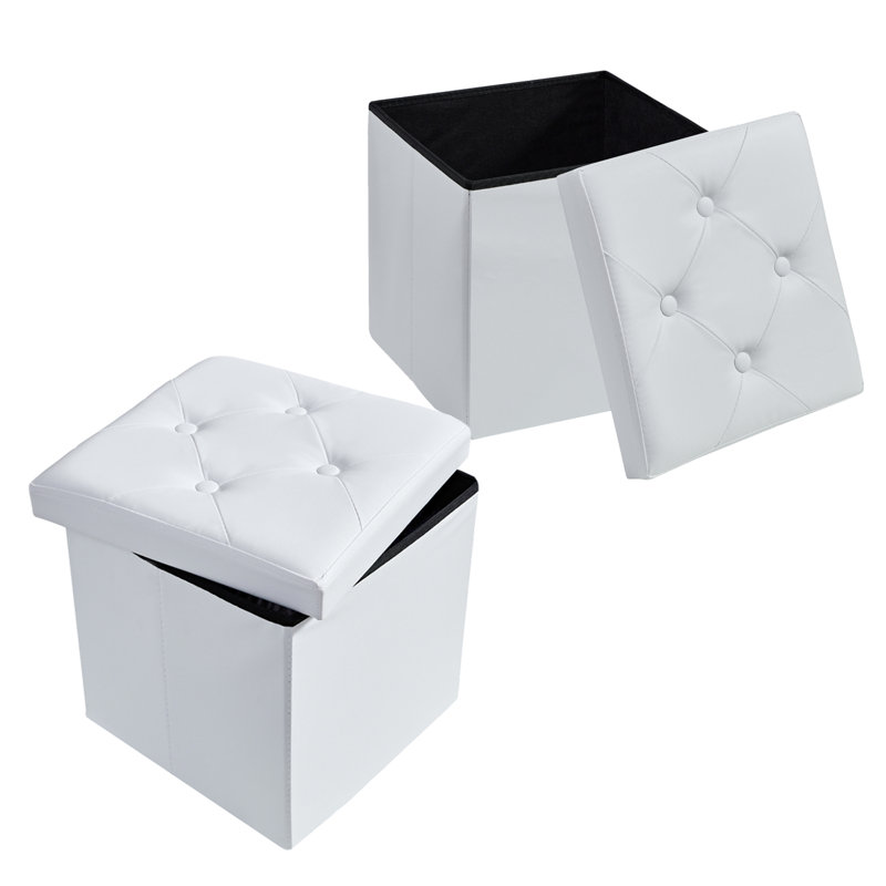 Repose-pieds de rangement carré en similicuir de 14,76 po Markeitha, blanc