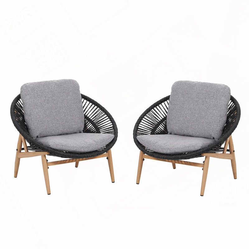 Outdoor Papasan Chair, Gray Cushion/Black Frame 