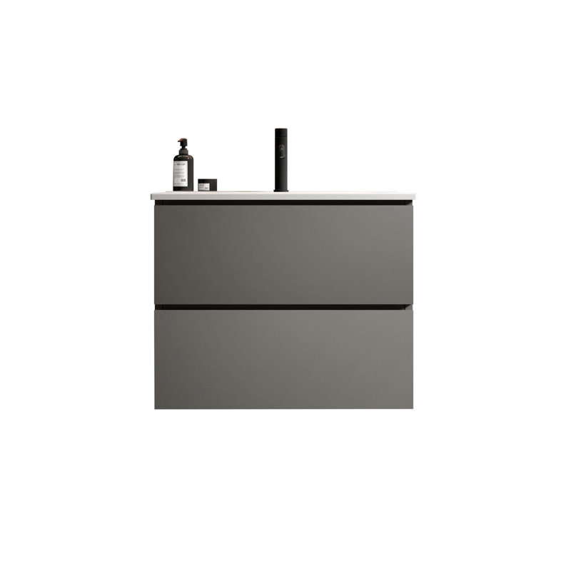 Meuble-lavabo mural 24 po avec lavabo en céramique avec un trou de robinet, grand meuble-lavabo flottant avec 2 tiroirs, Gris