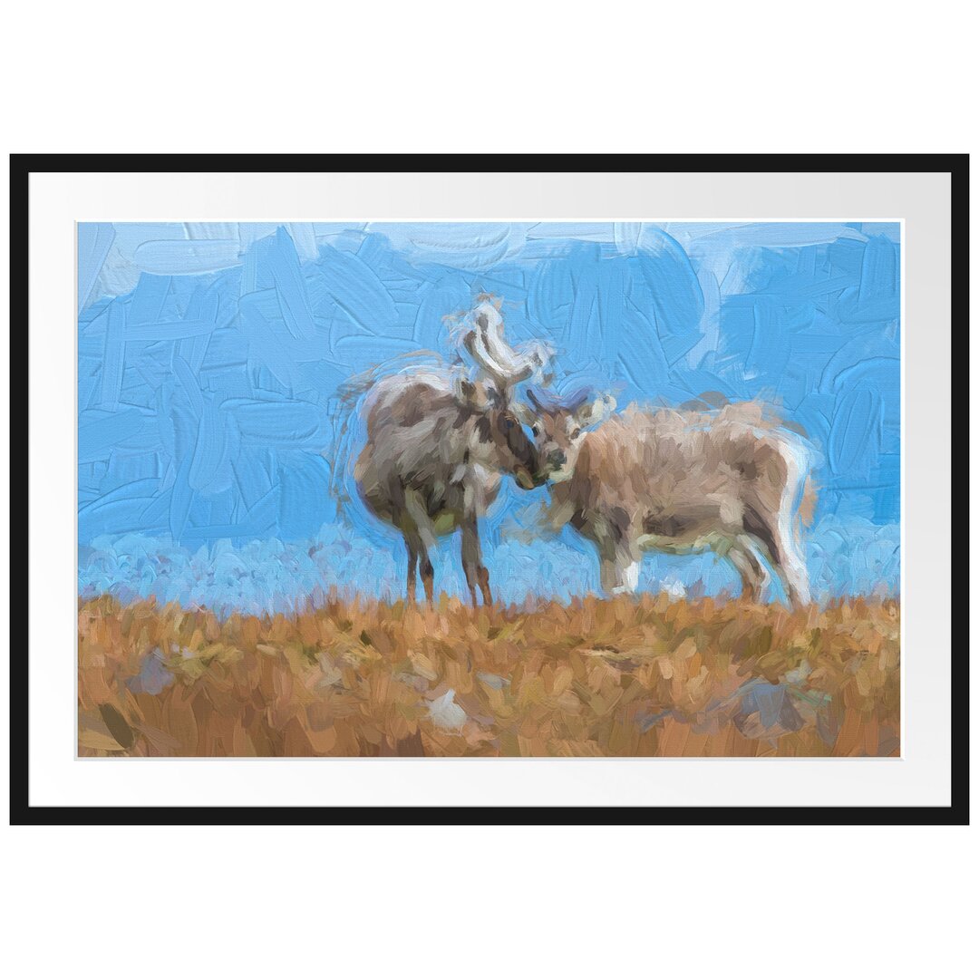 Gerahmter Fotodruck Reindeer Snuggling Together