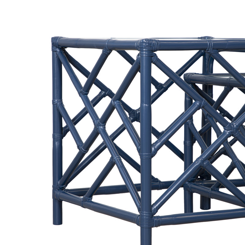 Chippendale Glass Nesting End Table, Navy