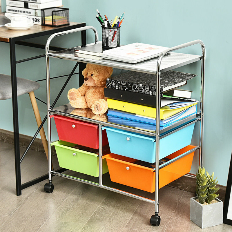 29.5'' H x 25'' W Utility Cart with Wheels, Silver/Red/Blue