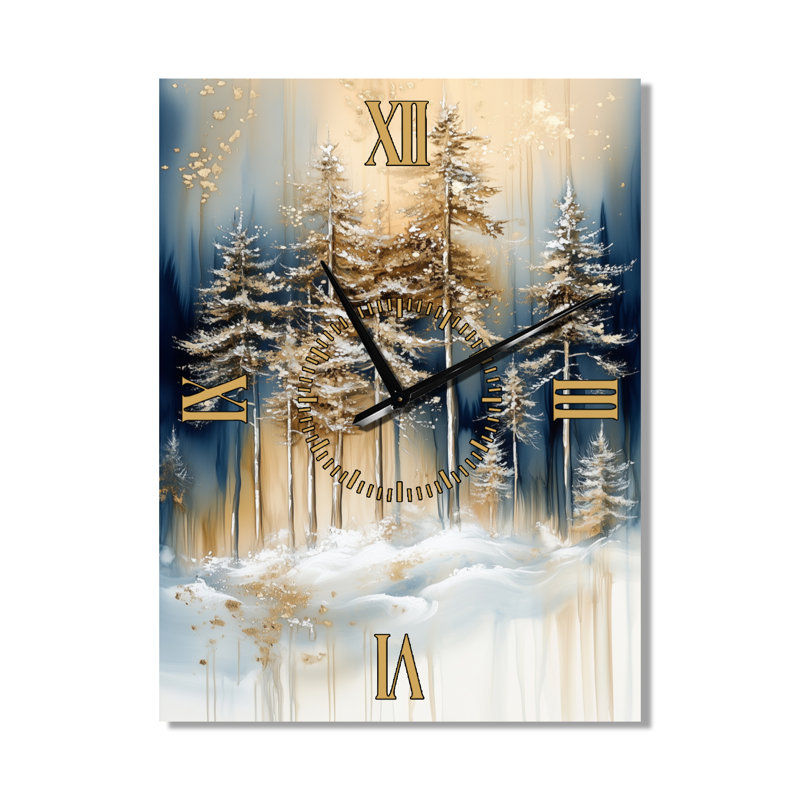Horloge murale en métal Mountain Gold Forest Pine Tree Roots II - Lodge, H 32 po x l 24 po - Rectangle