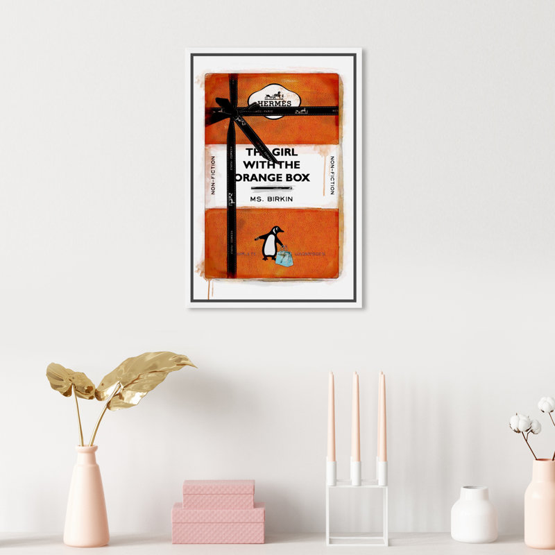 «The Girl with the Orange Box», impression sur toile, H 15 po x l 10 po, Cadre blanc