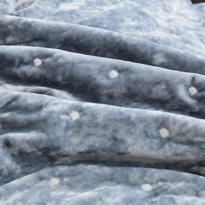 Polyester Velvet Quilt, Twin Quilt + 1 Standard Sham, Blue