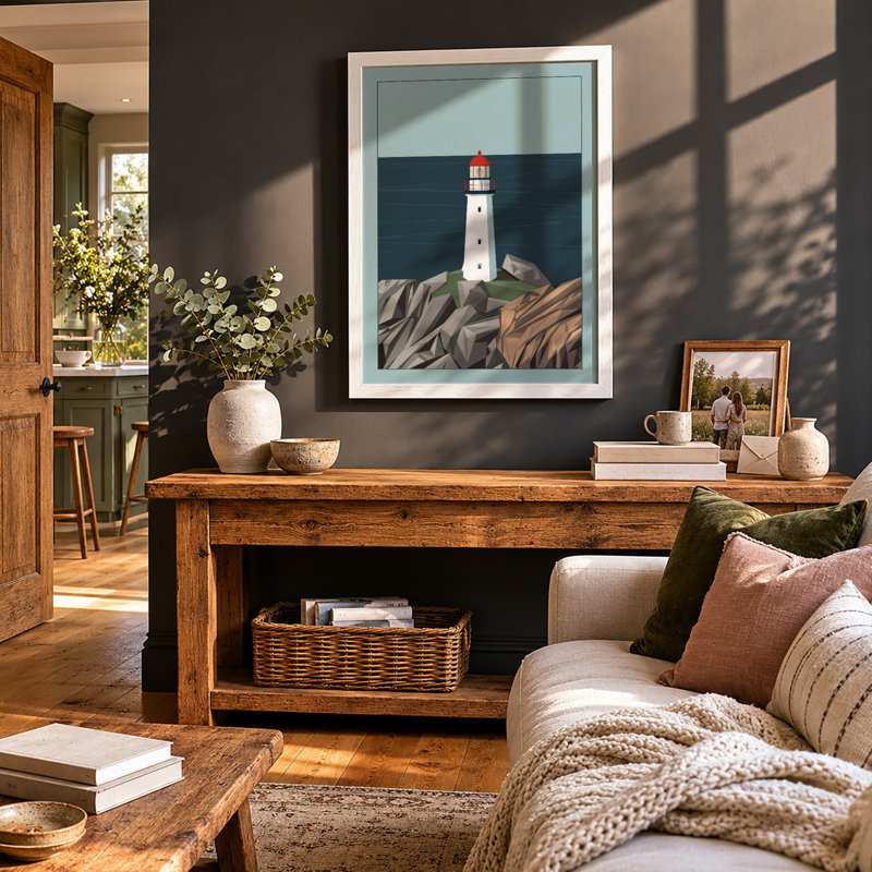 Sentinel Lighthouse Coastal - Framed Print, A4 - 29.7 x 21.0 cm, White