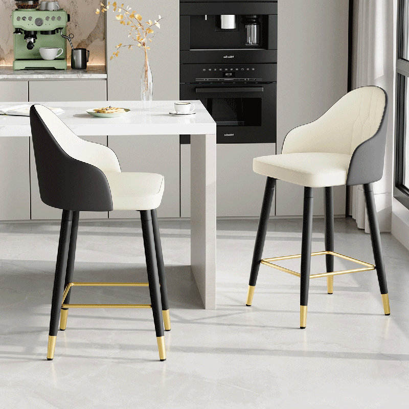 Tabouret de bar rembourré avec structure en métal (ensemble de 2 tabourets de bar), Gray/Cream Seat/Black Frame