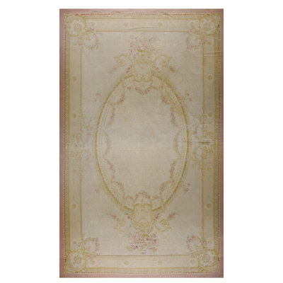 Antique Oversized Aubusson French Medallion Flat Weave Rug
