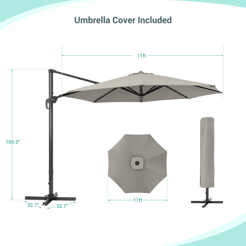 Parasol en porte-à-faux 11 'Bevins, Gris