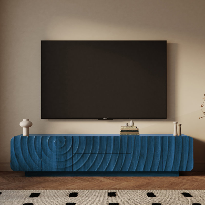 Meuble télé 70 po à 2 tiroirs pour téléviseur de 75 po ou moins, Bleu