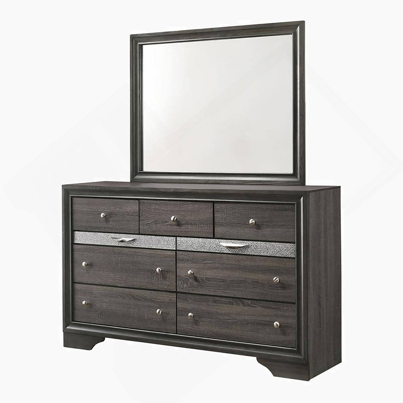 Ensemble de miroir de couleur grise avec commode à bijoux cachée en queue d'aronde anglaise, Gris
