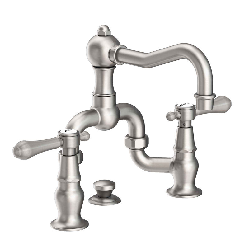 Chesterfield Bathroom Bridge Faucet with Drain Assembly, Stainless Steel (PVD), Bridge