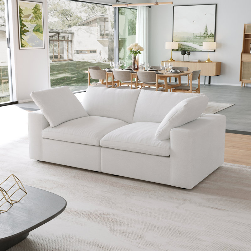 Canapé modulaire à housse en lin 80 po Kenda Tenia, Mélange de lin blanc